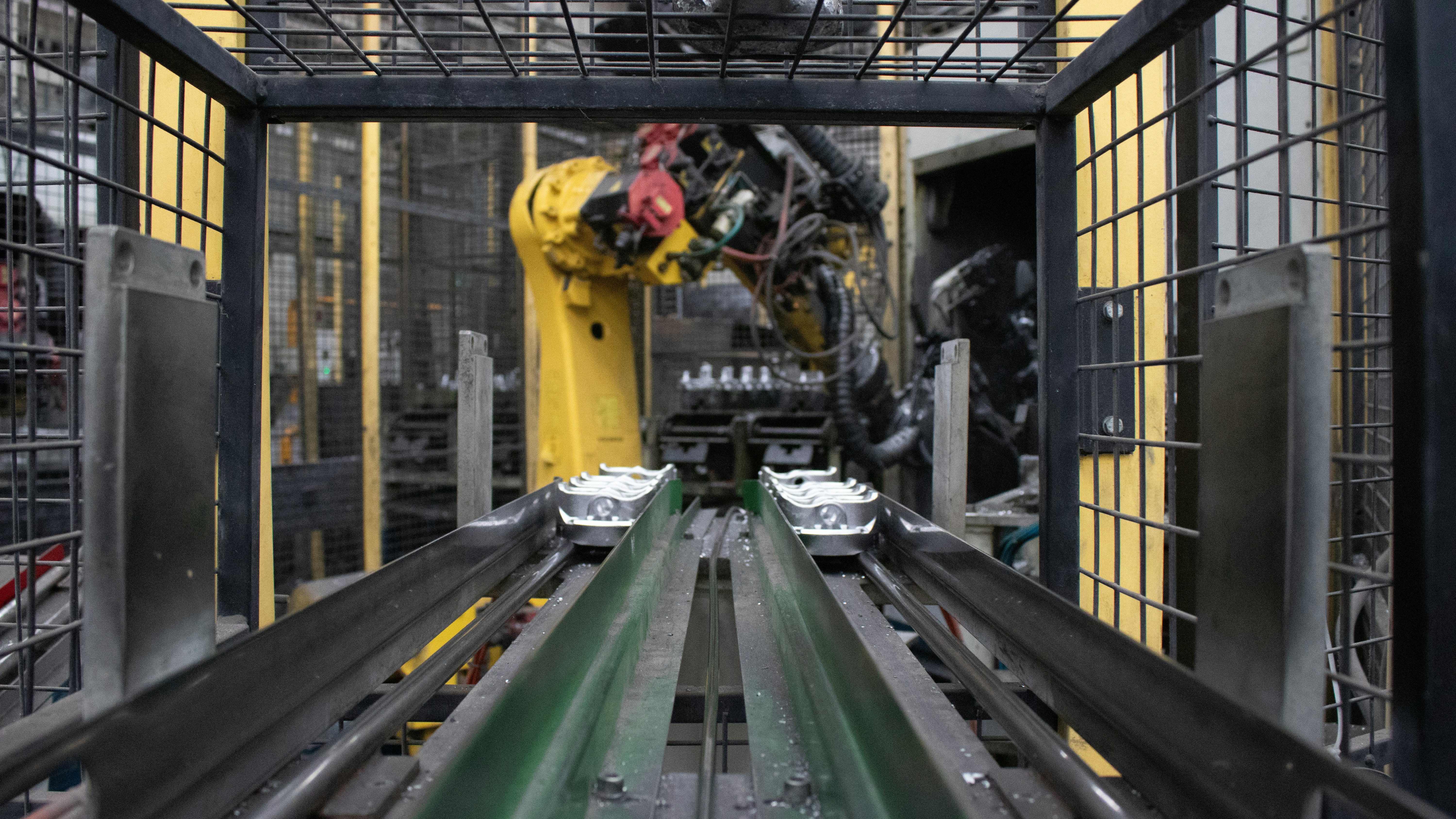 A machine is moving a conveyor belt in a factory